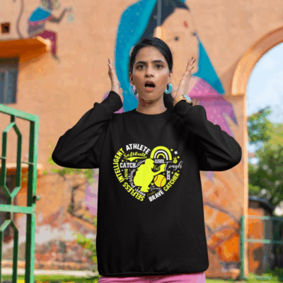 Girls Softball Catcher Great for Teens Heart Brave Catcher Sweatshirt
