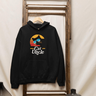 Cat Uncle Vintage 80s Style Cat Retro Sunglasses Distressed Hoodie